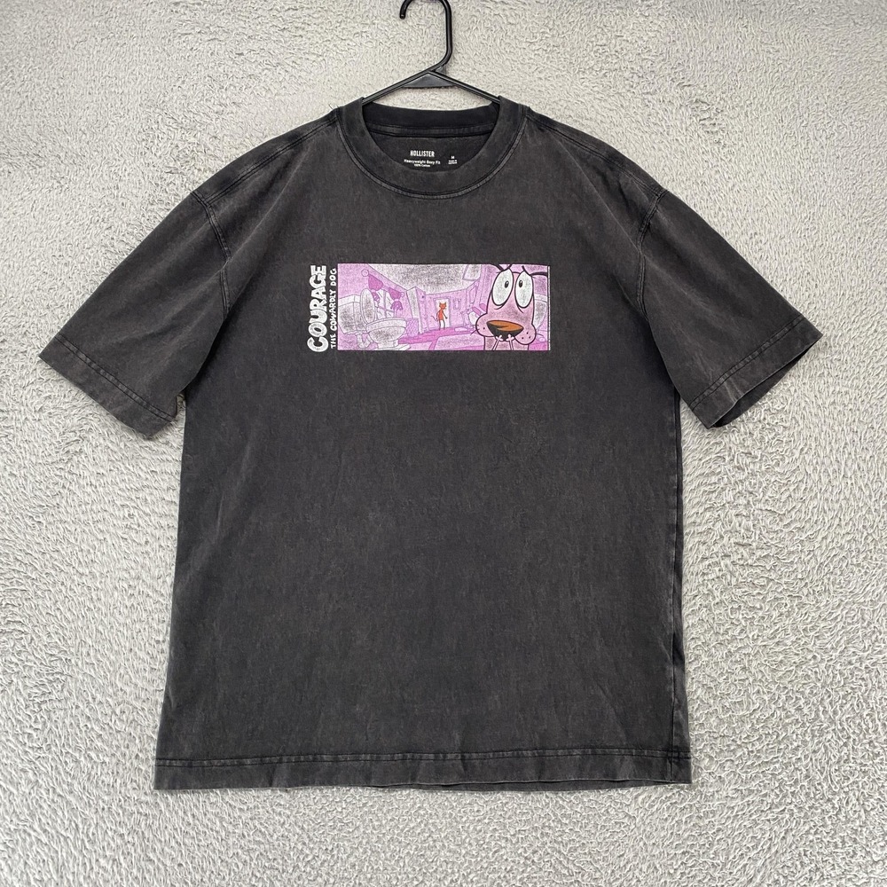 Hollister Courage Cowardly‎ Dog Shirt Mens Medium Black Heavyweight Graphic Tee